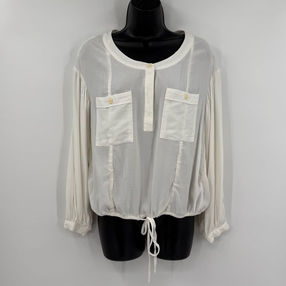 Sancia Chiyo Silk Blend Cinch Waist Pullover Boyfriend Shirt in White | Small